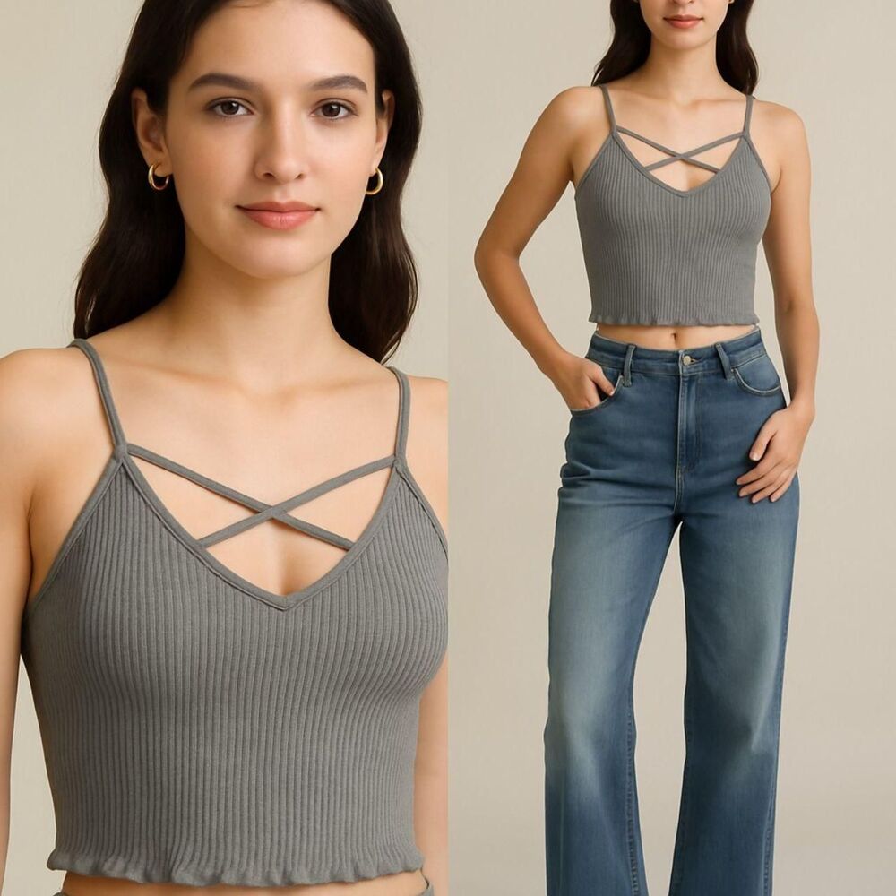 Unbranded Women's Grey and Blue Crop-top